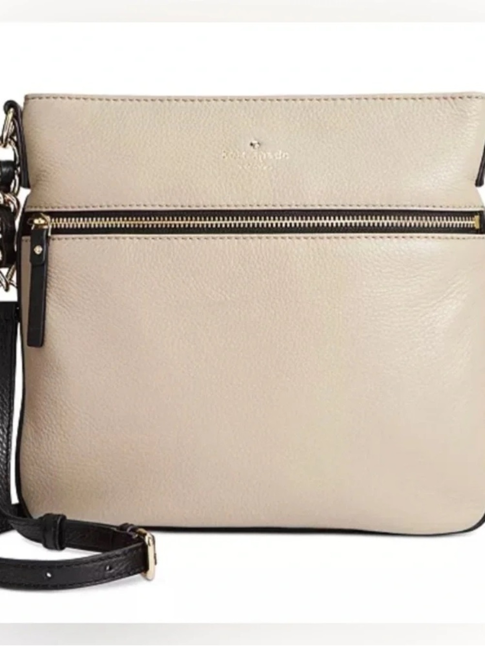 kate spade Beige Pebble Leather Crossbody with Black Strap